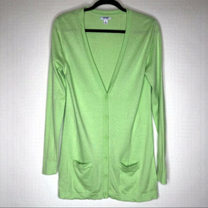 Old Navy Bright Lime Green Long Pocket Button Down Cardigan Cozy Sweater SIZE M